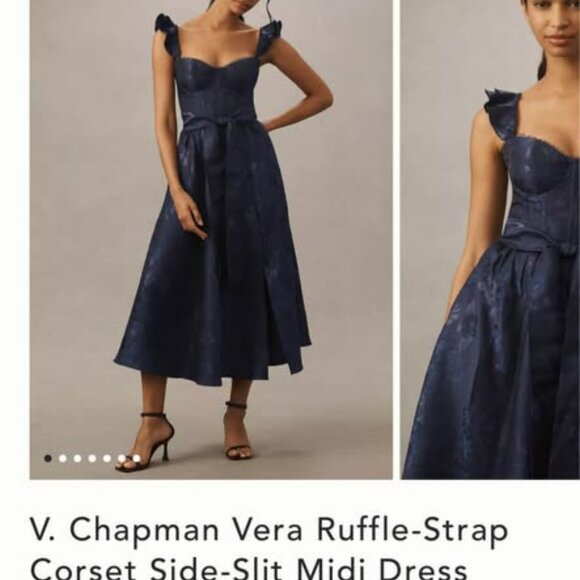 V Chapman Vera Ruffle-Strap Corset Side-Slit Midi Dress size 6 - Picture 3 of 4